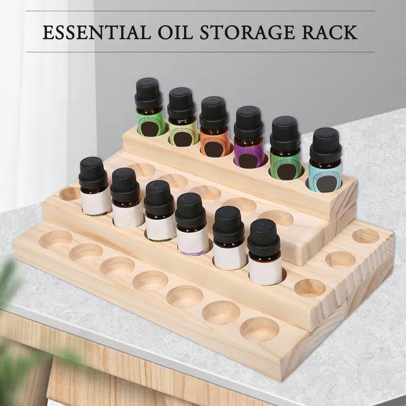 Natural Wood Essential Oil Display Stands Holder Rack Storage Organizer For 30 Slots 5-15ml Bottles Perfume Storage Tray
