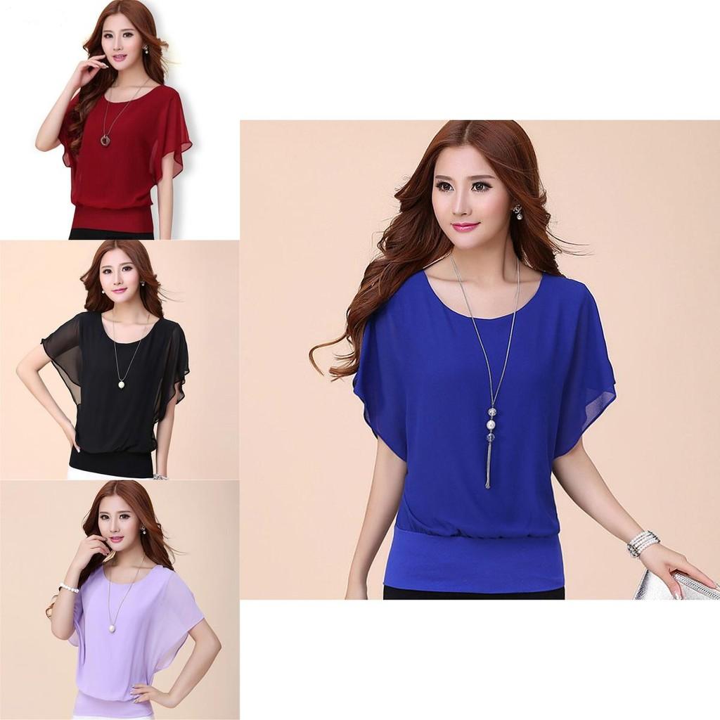 Luxurious Plus Size Chiffon Blouse With Elegant Ruffle Batwing Short Sleeves