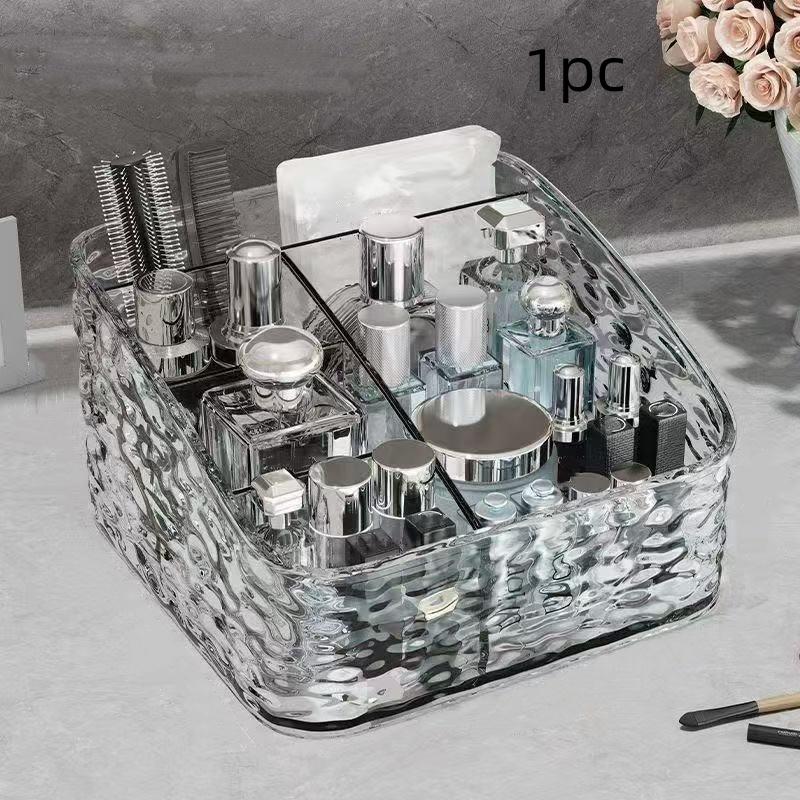 1Pc/Luxury Acrylic Desktop Storage Box, Trapezoidal Compartment Cosmetics Storage Box, Transparent Lidless Storage Box