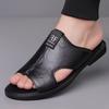 Men Black Leather Slippers Simple Flats Summer Brown Outdoor Roman Sandals Outdoor Wide Beach Shoes for Father Over Sized