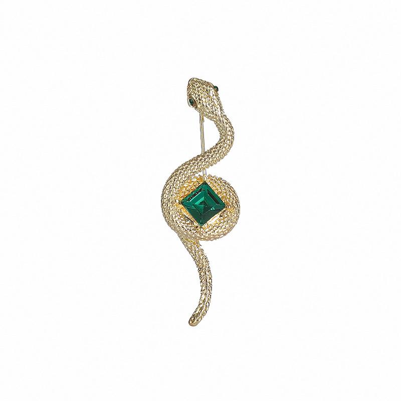 European and American Green Snake-shaped Glass Brooch High-end Cold Matching Brooch for Women