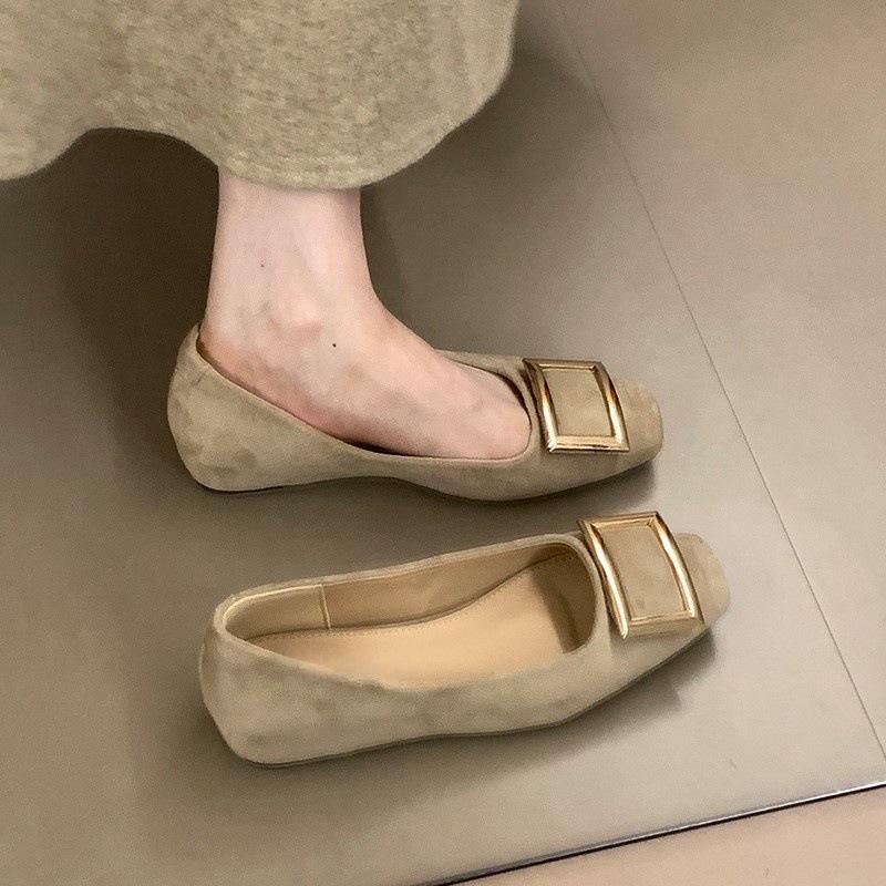 Inner height increase single shoes metal square buckle shoes ladyshoes French commuter shoes workplace style versatile 35 абрикосовый