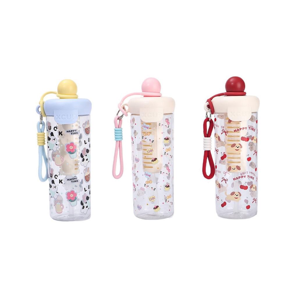 Water bottle high value float plastic cup large capacity portable straw cup cartoon with rope tea separation water cup