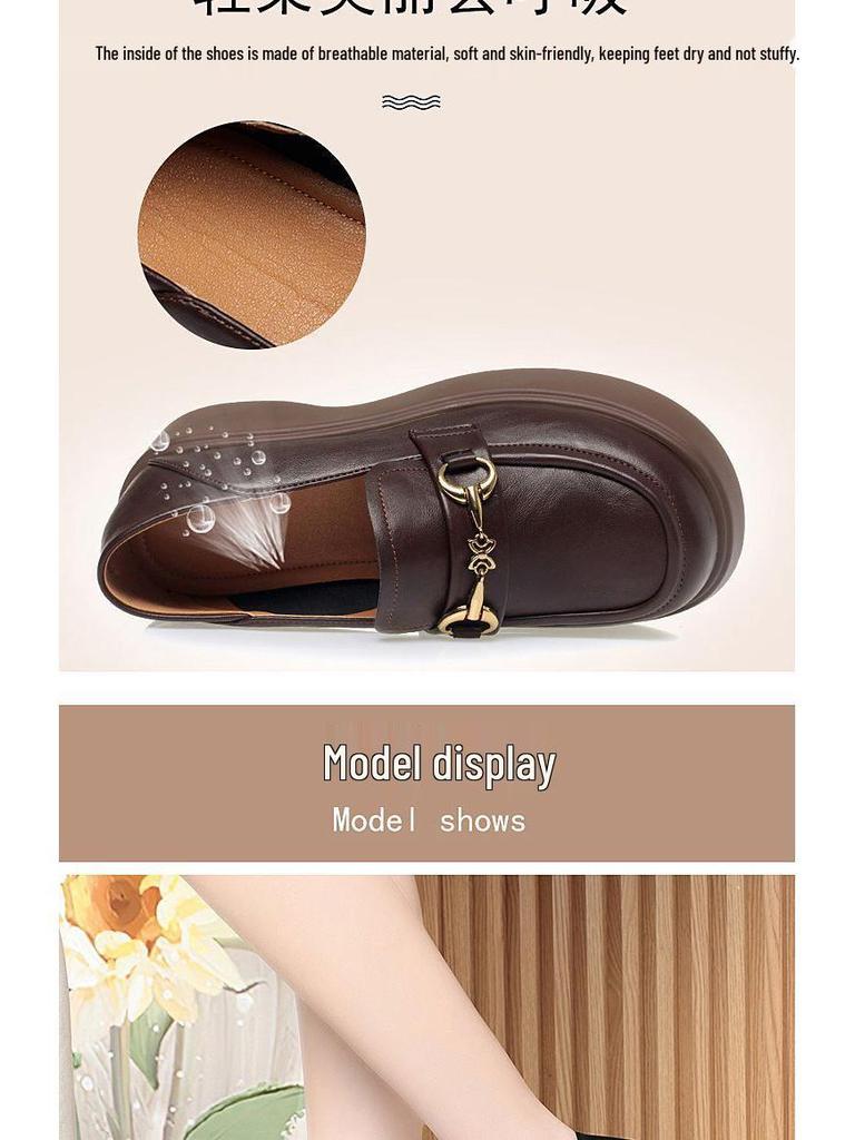 Women's Slip-On Leather Loafers - Fashionable, Versatile, Non-Slip, Comfortable, Soft Sole for Spring and Autumn