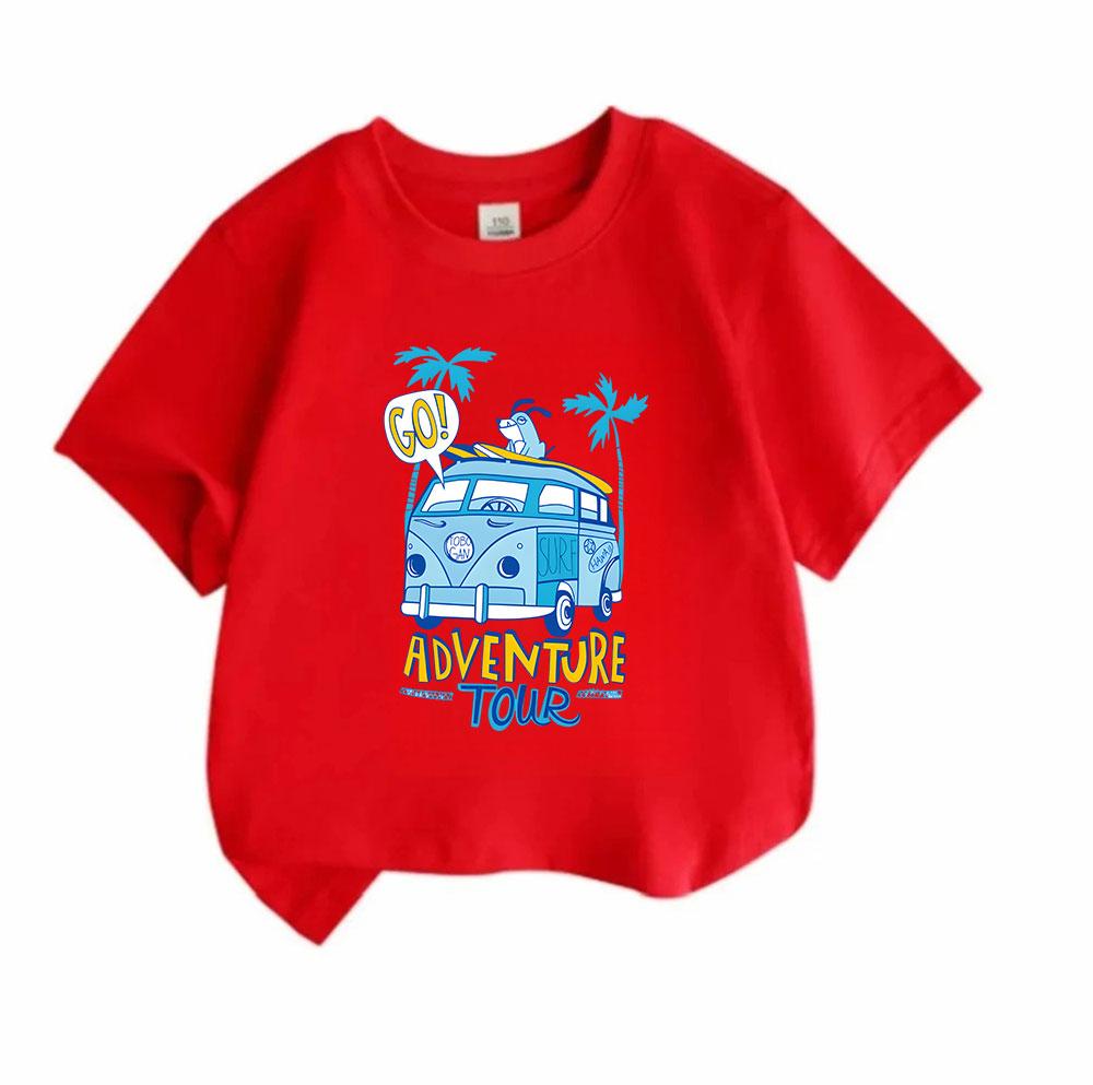 Kids Boys Girls 100% Cotton Crew Neck Short Sleeve T-Shirt, Casual Adventure Tour Surf Van Dog Palm Tree Print Summer Soft Breathable Tee for Daily Ou