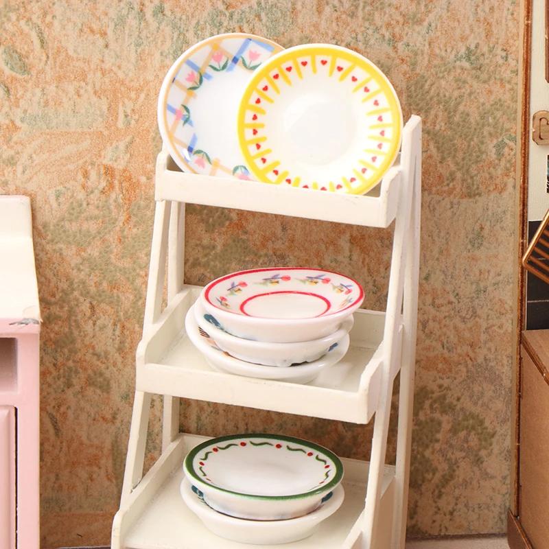 5Pcs 1/12 Dollhouse Mini Simulation Plates Dishes Model Kitchen Accessories For Doll House Decoration Kids Pretend Play Toys