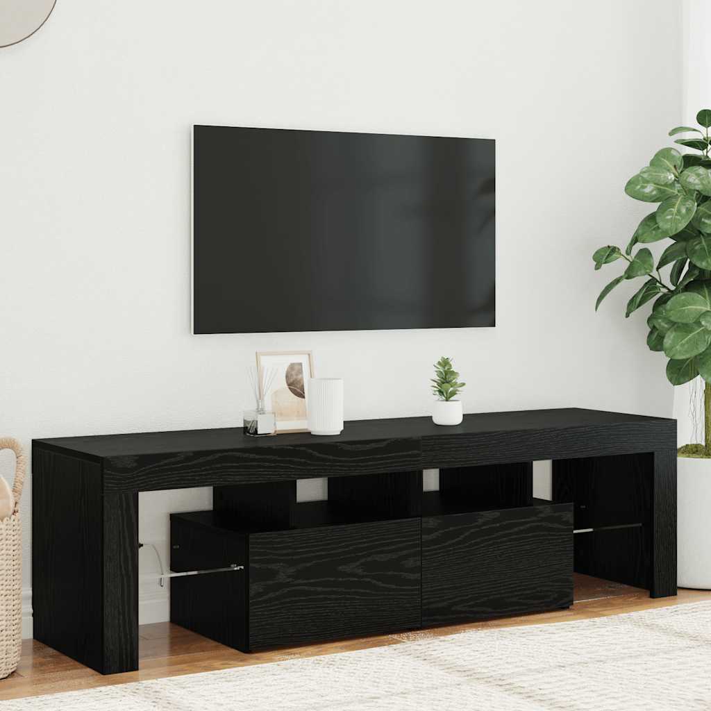 TV Cabinet with LED Lights Black Oak Effect 140 X 36.5 X 40 Cm