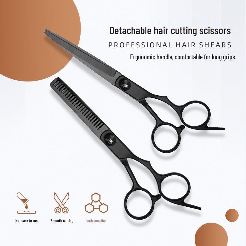 All Black Haircutting & Beauty Scissors Set: Straight Shears, Serrated Shears, Adult Thinning Scissors