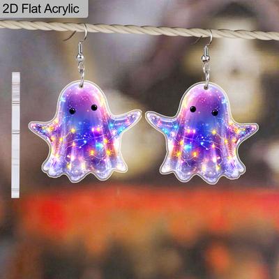 2D Flat Halloween Earrings for Women, Ghost Earrings, Colorful Acrylic Earring, Halloween Jewelry