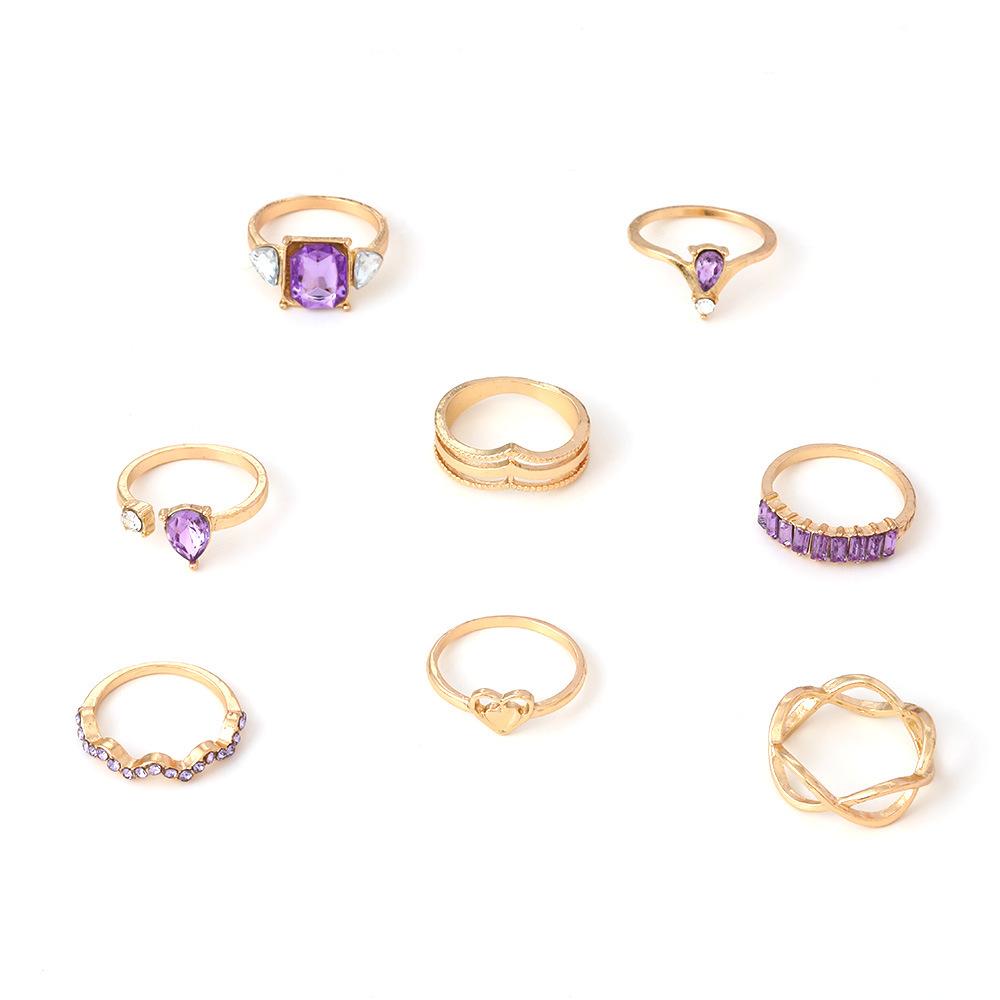 Gold Ring, Fashionable Love Cross-Point Diamond 8-Piece Set, Ring And Jewelry.