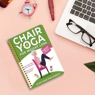 Livre Guide de Yoga sur Chaise de 30 Jours Adultes Seniors Débutants Entraînement Force Flexibilité Équilibre Assis sur Chaise Livre Défi Perte de Poids