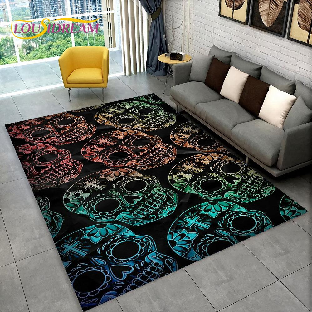 3D Creative Gothic Horror Skull Modern Area Rug,Carpet Rug for Living Room Bedroom Sofa Doormat Decor,Kitchen Non-slip Floor Mat