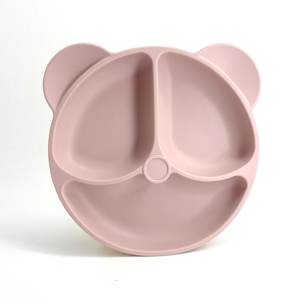Silicone Cartoon Bear Baby Plate & Bowl Set with Integrated Suction Cup - Children's Tableware & Utensils