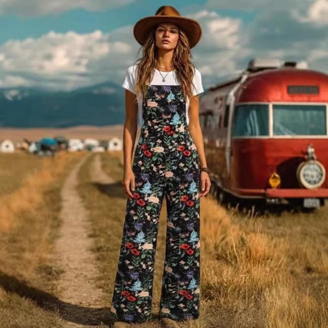 

2026 Spring/Summer Floral Butterfly Button-Up Jumpsuit L чорний