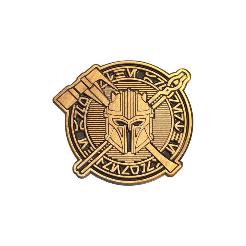 Golden Color Helmet Enamel Pins Custom Round Creative Bronze Brooches Lapel Badges Punk Jewelry Gift for Fans Friends