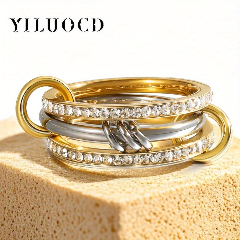 Stainless Steel Cubic Zirconia Stackable Rings for Women 18k Gold Plating Multi-Link Connected Statement Ring Stack Jewelry
