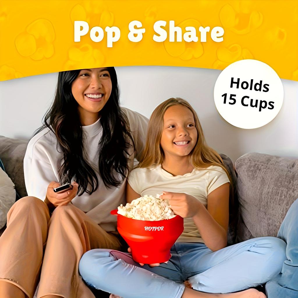 HOTPOR Mikrowellen-Popcorn-Maker, Silikon, 3L Großes Fassungsvermögen, PVC-frei und Spülmaschinenfest, Faltbare Popcornschüssel