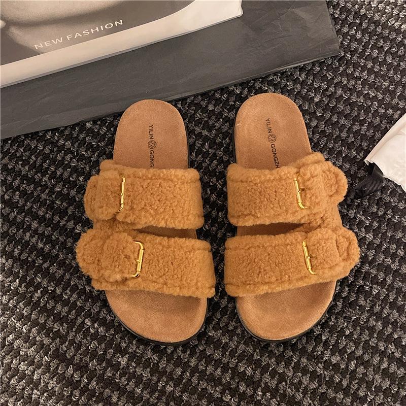 2025 neue Frühling- und Herbst-Flachboden-Bequem-Weichfell-Gürtelschnallen-Schuhe Damenmode-Offenzehenschuhe Damen-Trendschuhe Kinder