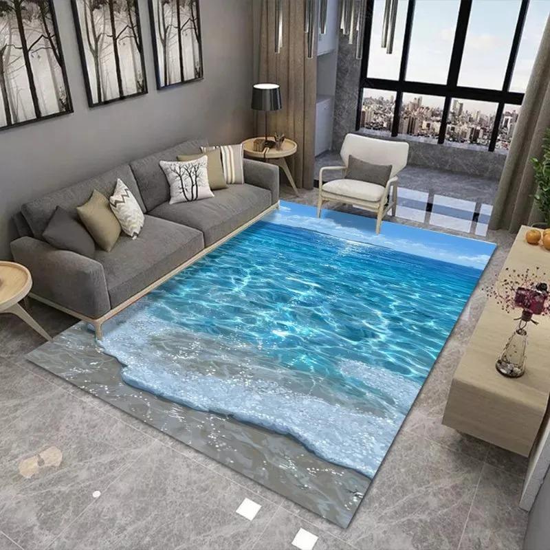 Modern Ocean Print Carpet Use for Living Room Home Bedroom Sofa Area Decoration Soft Non-Slip Washable Floor Mat Very Beautiful