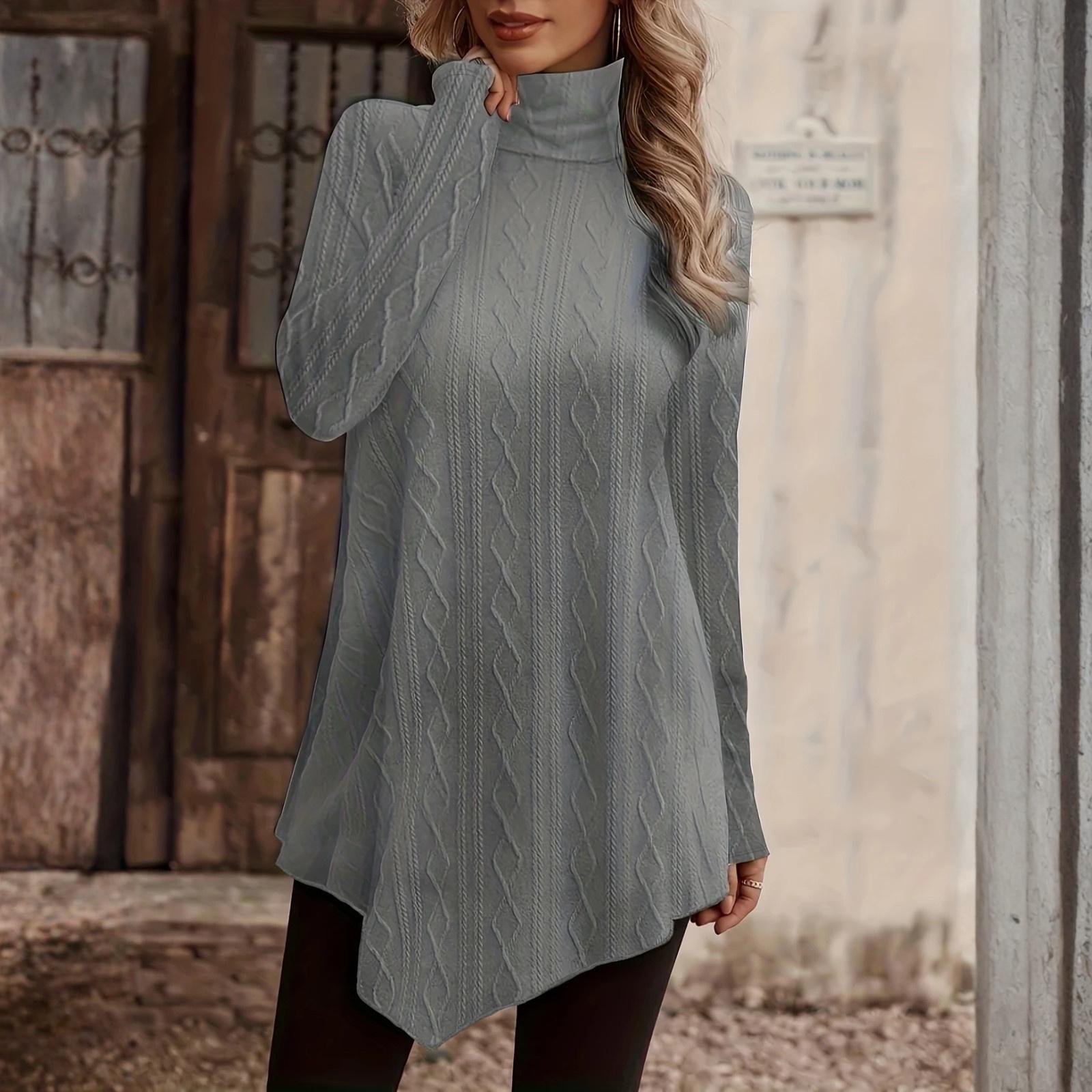 

Women s Fashionable Casual Solid-color Long-sleeved Pullover Round-neck T-shirt Top XXL