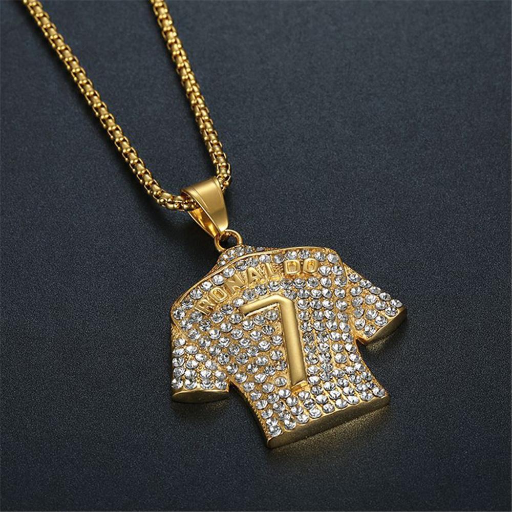 Hip Hop Iced Out Football Jersey Number 7 Pendant Necklace Male Gold Color Stainless Steel Chains for Men Jewelry Dropshipping