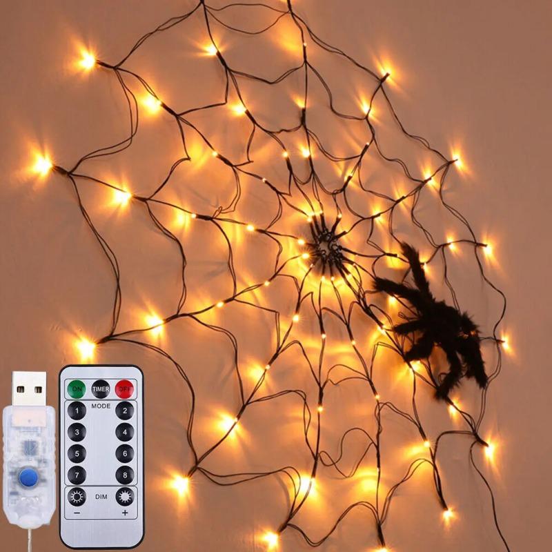 

Halloween Spider Web String Light Waterproof Net Lights with Remote Cobweb Halloween Decoration Lights for House Indoor Outdoor Warm White