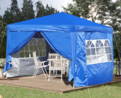 Gazebo Pieghevole 3 x 3 m, impermeabile, robusto e resistente all'inverno, con 4 pareti laterali e 4 sacchi di sabbia, protezione UV 50+, pieghevole, telaio in acciaio (blu)