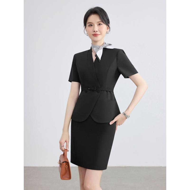 Women's Summer Short-Sleeved Professional Suit - Elegant Workwear for Hotel, Jewelry Store, and Salon Reception
