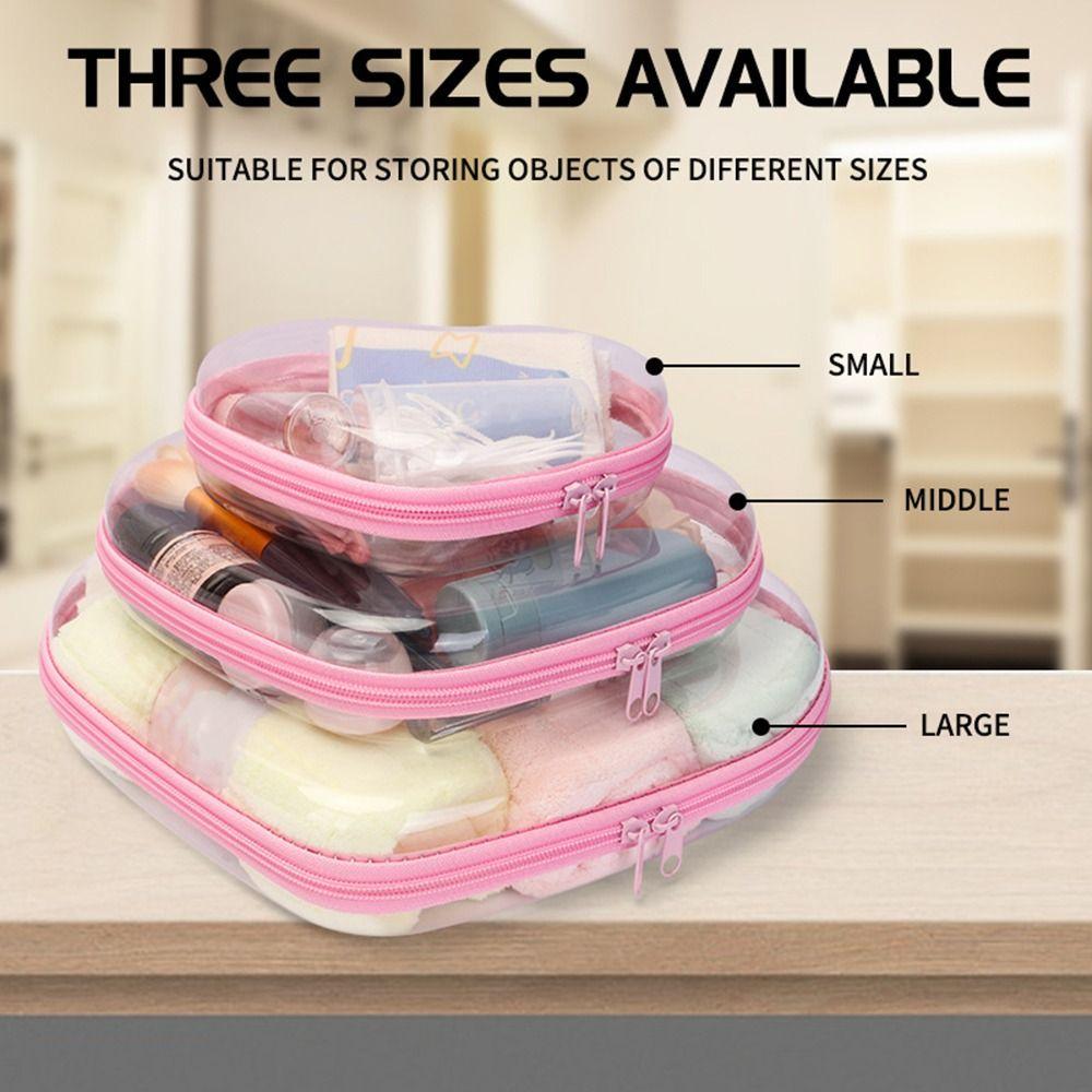 Plastic Clear Hard Shell Zipper Case Heart Waterproof Toy Storage Organizer Bins Stackable Portable Cosmetic Bag