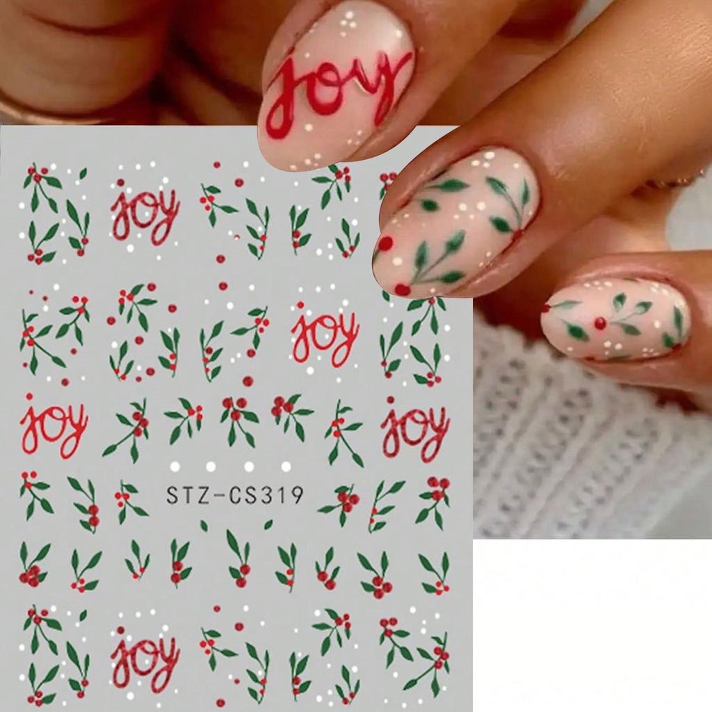 1pc Red Green Christmas Holly Leaf Winter Nail Art Stickers Xmas Decals New Year Holiday Nail Supplies Self Adhesive Charms Decoration