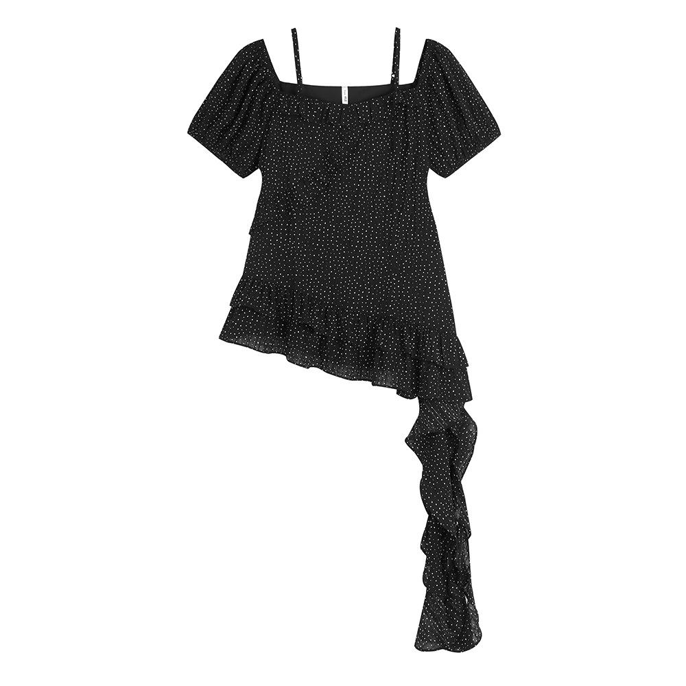 Plus Size Korean Puff Sleeve Polka Dot Square Neck Camisole - Slimming, Versatile Summer Top 2XL (suitable for 140-160 jin)