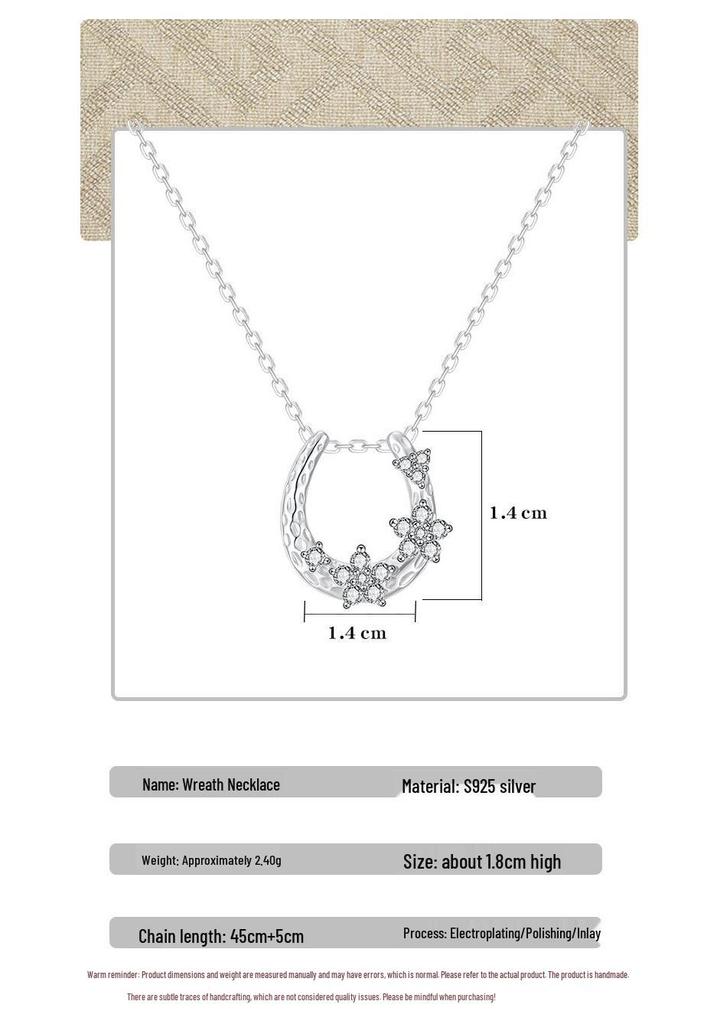 Exquisite S925 Sterling Silver Moissanite Horseshoe Wreath Necklace for Women - Luxurious, Fashionable, and Elegant Design.