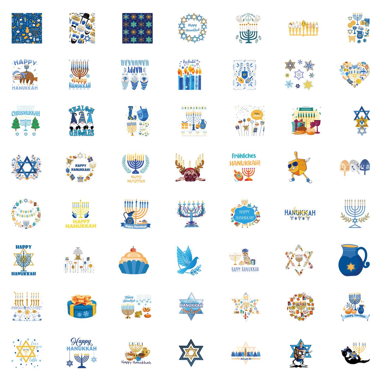 

55pcs Hanukkah Graffiti Stickers for Suitcases, Water Bottles, and Scooters - Creative DIY Pack
