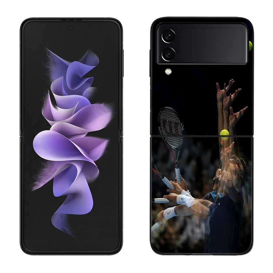 Tennis Racket Tennis Ball Phone Case For Samsung Z Flip 7 6 5G Galaxy Z Flip 5 4 3 Black Hard Cell Cover Luxury PC Shell Coque