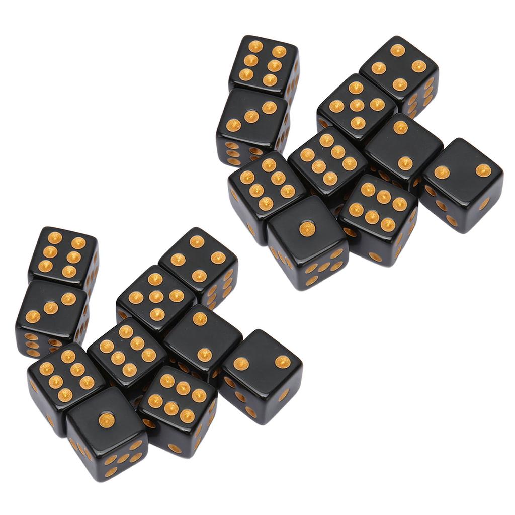 20PCS Black Dice 6 Sided Plastic Dice for Table Board Game Math Teaching Parties Straight Angle