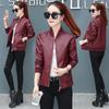 Women's Spring/Fall Loose-Fit Stand Collar Short Jacket Baseball-Style PU Leather Jacket