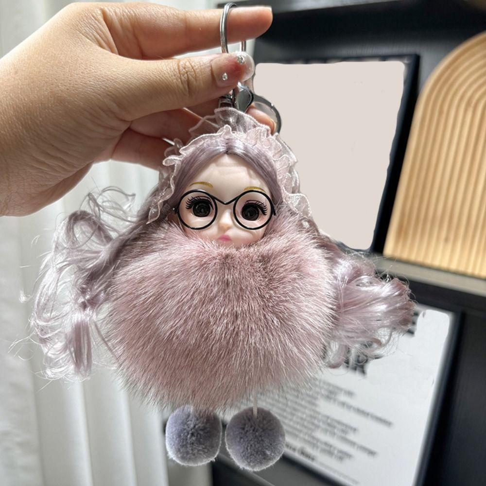 Hairball Pompom Sleeping Baby Keychain Kawaii Fluffy Toys INS Plush Dolls Pendant Children