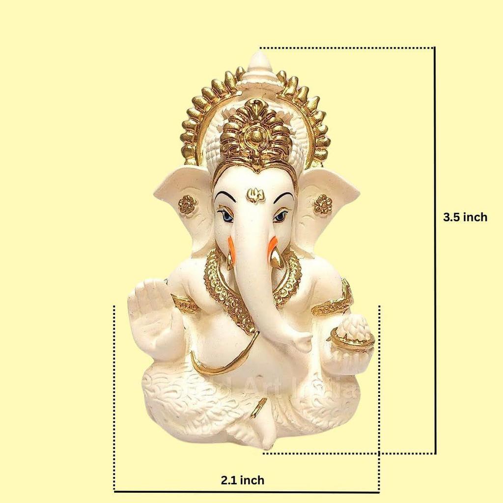 Peach Terracotta Colour Golden Paint Work Vinayaka Idol Car Dashboard Idol Ganesha Murti Ganpati Idol for Home Decor