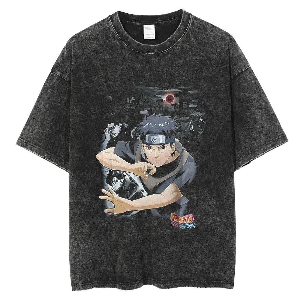 Men Streetwear Tshirt Japanese Anime Naruto Graphic TShirt Cotton Harajuku Washed T Shirt Summer Hip Hop Tops Tees Black