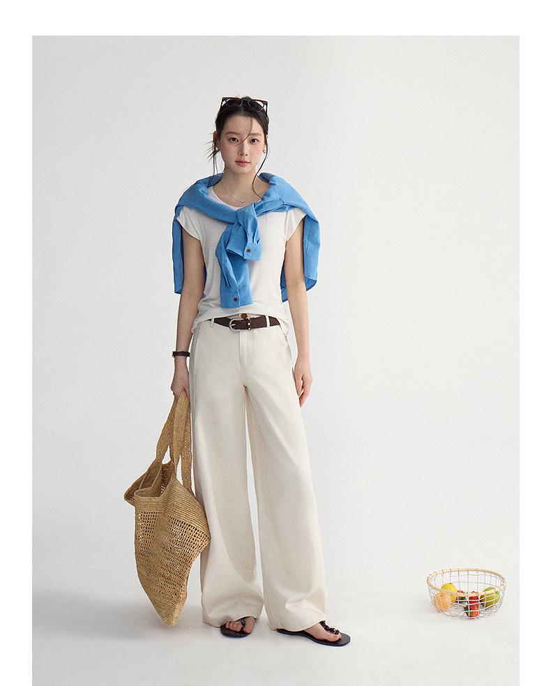 Early Morning Curved-Leg Tencel Pants with Side Pockets - Floor-Length Casual Wear