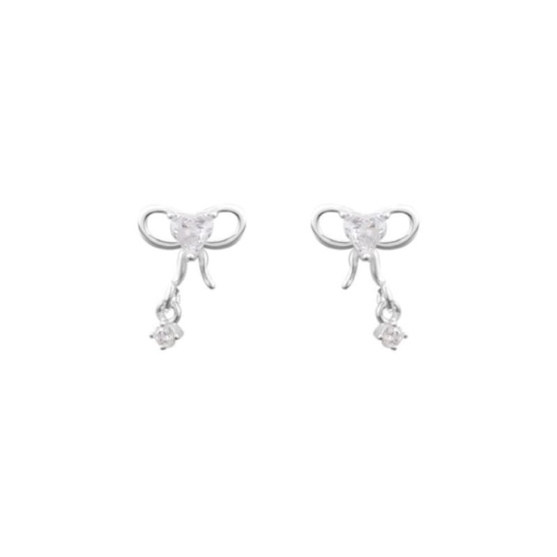 aora CZ HEART RIBBON STUD EARRING #0008