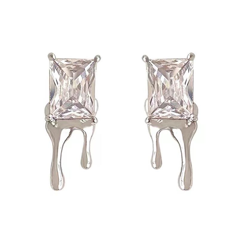 Dark Lava Zirconia Water Drop Square Stud Earrings - Niche Korean Design, High-End Women's Jewelry.