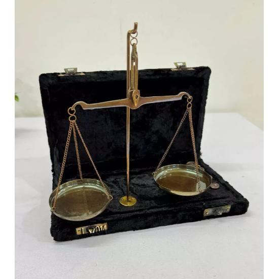 Antique Brass Jewellery Balance Scale with Velvet Box & Complete Weight