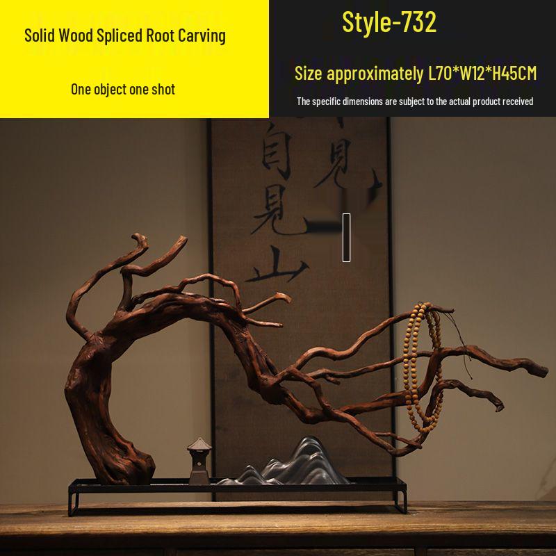 Chinese Zen Withered Wood Landscape Carving: Solid Wood Home & Hotel Decor