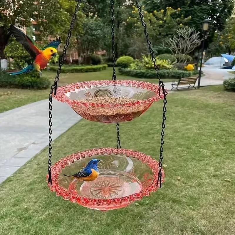 Hanging Plastic Bird Baths and Feeders for Outdoors Bird Water Bowls and Seed Trays Set Attract Wild Bird Garden Yard Decor Gift