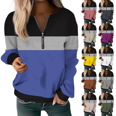 Women Casual Long Sleeve Basic Quarter Zipper  Print Flowers Pullover Sweatshirts Casual Top Fall Clothes