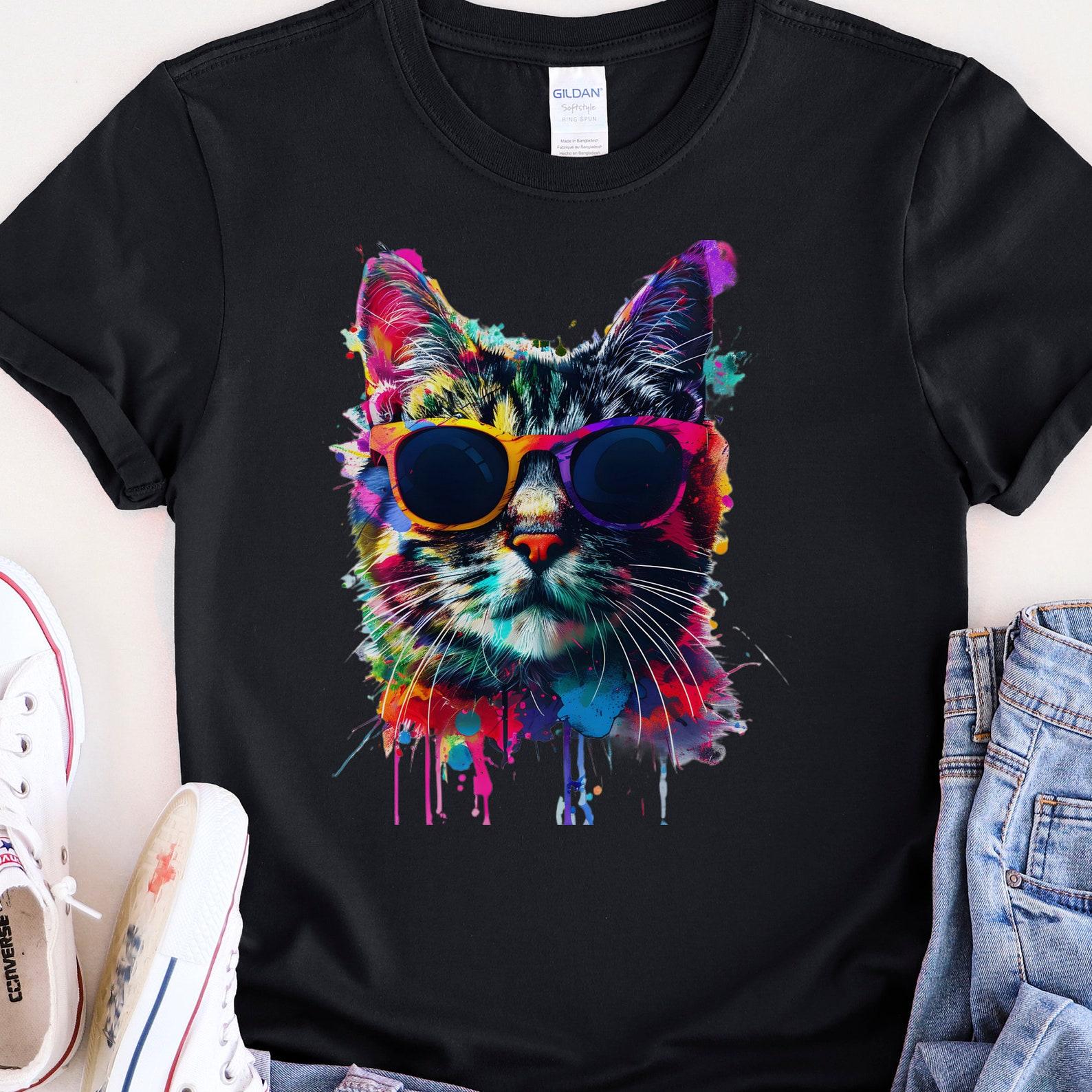 Cat with Sunglasses Unisex T-shirt, Cat Tee, Animal Lover Gift Shirt, Funny Graphic Tee, Cool Cat Shirt 3XL
