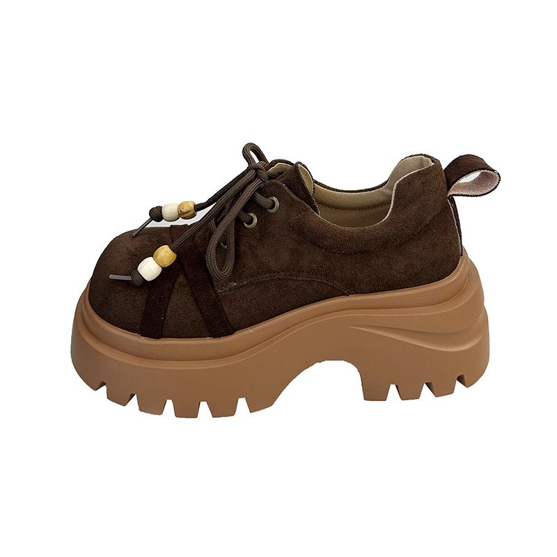 Thick-soled Heightening Big Head Lace-up Small Leather Shoes Women's Autumn New Retro Small Loafers