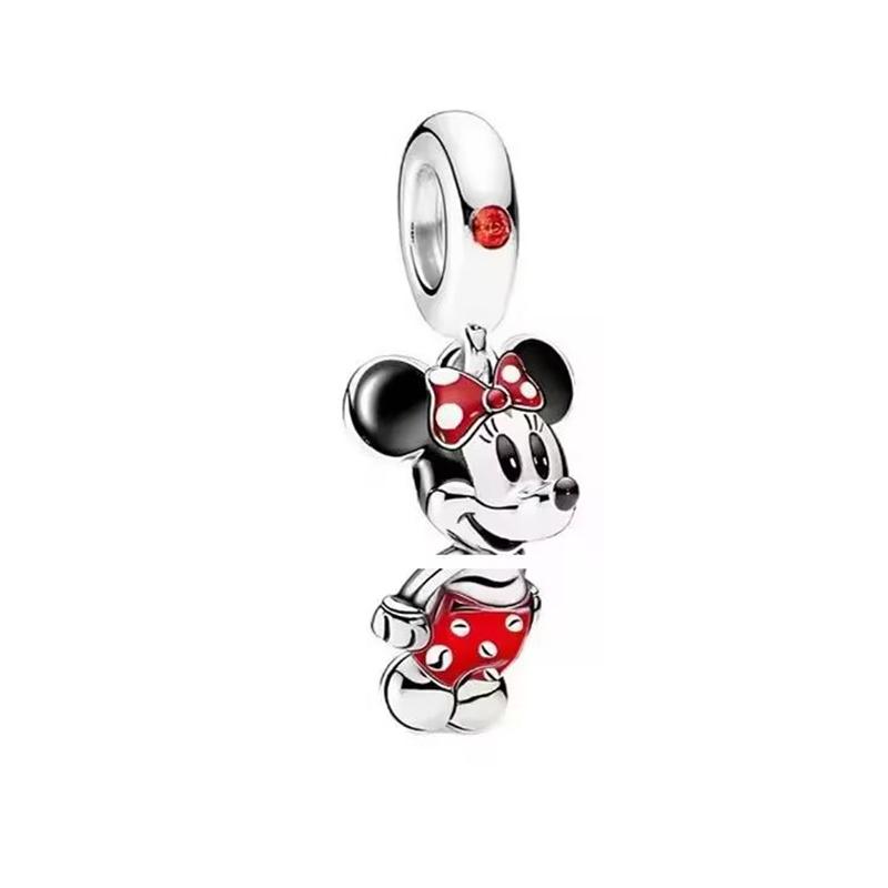 Disney Mickey Minnie Friends Dangle Charm Beads European Silver Bracelet Necklace DIY Jewelry Gift for Kids