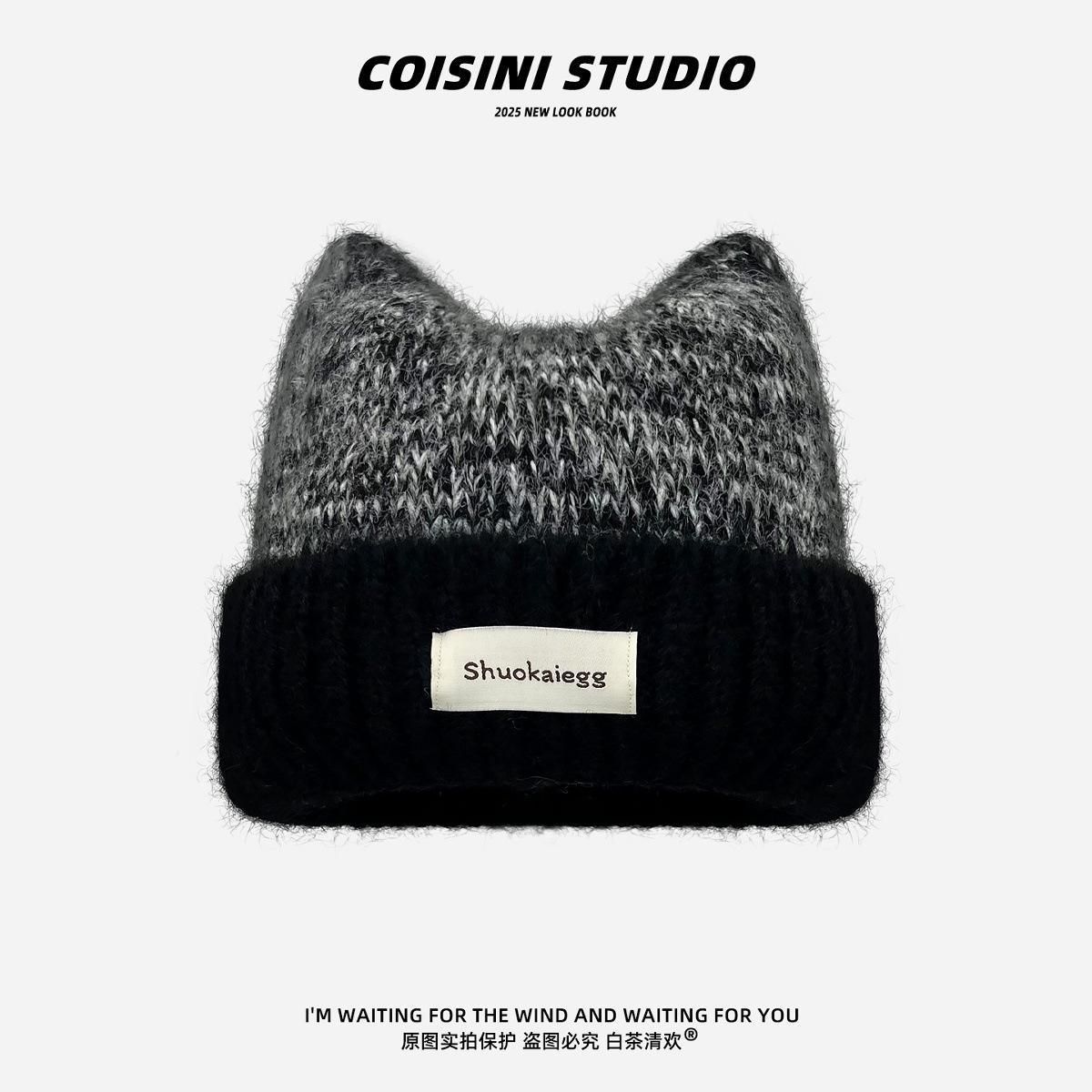 

New big head circumference cute cat ears soft wool hat girls warm versatile face small wool hat One size fits all